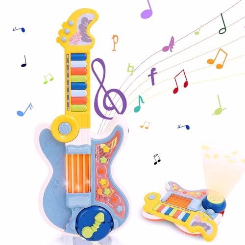 Guitarra eléctrica para niños, Juguetes Musicales para niños pequeños, Instrumento Musical Multifuncional con Piano y Tambor, Regalo de Aprendizaje Educativo temprano para niños en Edad Preescolar