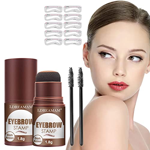Brow Stamp and Shaping Kit,Eyebrow Stamp Stencil Kit,Waterproof Brow Stamp,Eyebrow Definer Long Lasting Eyebrow Stamp with 10 Reusable Eyebrow Stencils (Brown)