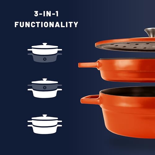 Image of All American 1930 - Dutch Oven - The Complete Set, Saffron Orange - 7.75qt Capacity - Ideal for Family Meals & Versatile Cooking - Non Stick & PFAS Free - Made in the USA