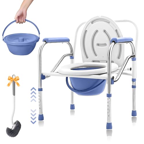ポータブルトイレ 【Amazon限定 介護福祉士監修】介護用トイレ シャワーチェア 簡易便座 5段階の高さ調節可能 滑り止め手すり 滑り止め脚パッド レザークッション 組立簡単 取り外し可能な便器 大人用 高齢者 介護用品 耐荷重150s (シートモデル)