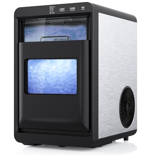 Image of Nugget Ice Maker Countertop, 44LBS/24H Pebble Ice Maker Machine with Soft Chewable Ice, Self-Cleaning Pellet Ice Maker with Pull-Out Water Tank & Removable Ice Basket for Home/Kitchen/Office (Black)