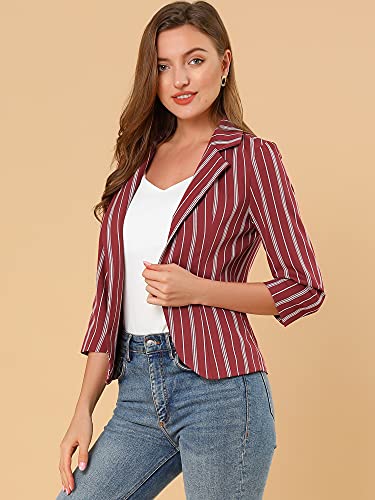 Blazer rayé à manches 3/4 avec revers cranté et coupe ouverte fluide