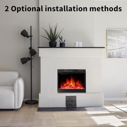 Image of R.W.FLAME 23 inch Electric Fireplace Insert Adjustable 4 Flame Colors, 12 Log Colors, 5 Flame Speeds and Brightness, Remote Control, Adjustable Temperature from 50F to 99F, 750W /1500W(23''X18'')