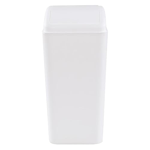 Cubo de basura de plástico de 16 litros, cubo de basura con tapa abatible (blanco)
