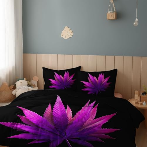 Housse de couette 3D motif feuille néon 240x260抗皱易打理双人微纤维床品套件 - 3