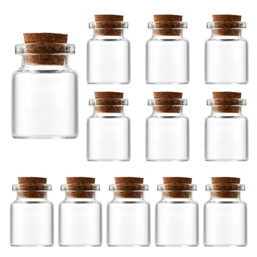 OHEETU 12Pcs 5ML Empty Clear Wish Bottles with Cork Lids Mini Glass Jars Decoration Vials for DIY Crafts & Wedding Favors