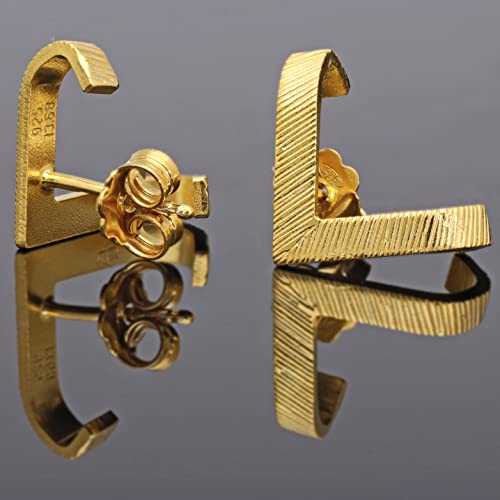 Emmanuela Minimalist Triangle Stud Earrings Handmade of 24K Gold plated Sterling Silver V Shaped Dainty Earring Studs Everyday Huggies Hypoallergenic Jewelry Unusual Gift for Her3