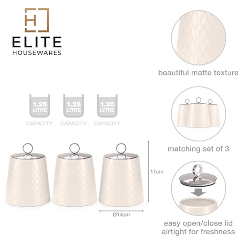 EHC Tea Sugar Coffee Canisters Set, Airtight Kitchen Storage Jars with Lids, Set of 3 Containers, Cream - Image 7