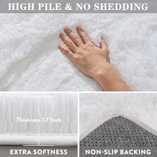 9x12 Large White Fluffy Area Rugs for Living Room, Soft Big Plush Shag Rug for Bedroom, Cozy Fuzzy Shaggy Rugs for Nursery Kids Girls Boys Room, Dorm, Home Decor, Non-Slip Modern Indoor Floor Carpet