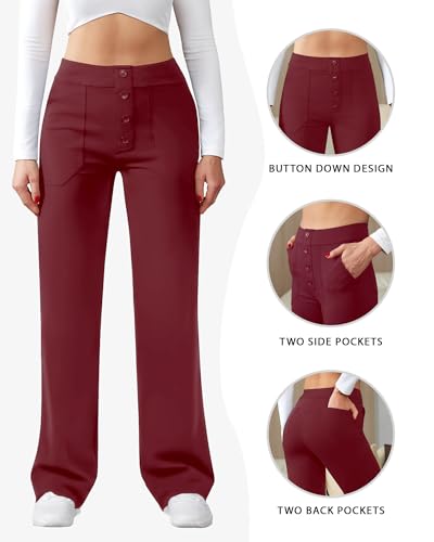 Image of JEKAOYI Womens Casual High Waist Straight Leg Pants Stretchy Button Business Dress Work Pocket Trousers