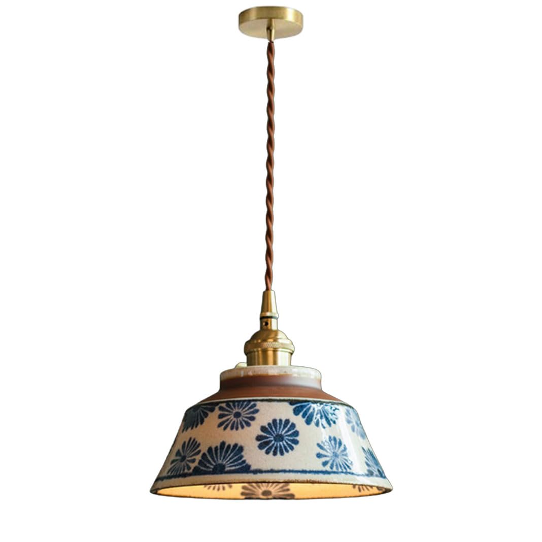 Suspension Lustre Moderne en Porcelaine Bleue Et Blanche, Classique en Céramique, Petit E27 1 Lumière, Semi-Intégrée, Lampe À Suspension Hôtel Café