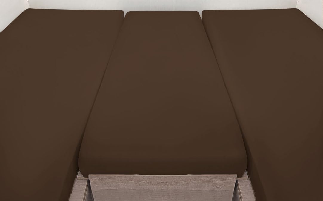 Spannbettlaken 3-teiliges Spannbettlaken-Set für Wohnmobile/-Wagen, mit elastischem Gummizug und großem Mittelstück 70x190-85x210 + 60x120cm (Tabak)