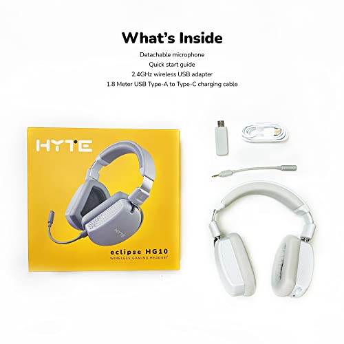 Hyte Eclipse Hg10 Wireless Gaming Headset, 2.4 Ghz Wireless Performance, Usb-C, Detachable Mic, 30 Hour Battery, For Pc, Ps4, Ps5, Switch Grey #TOP4