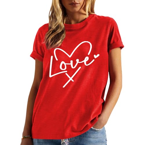 Image of Valentines Shirts for Women Valentine Love Heart Printed Graphic Tshirt Cute Girls Casual Top