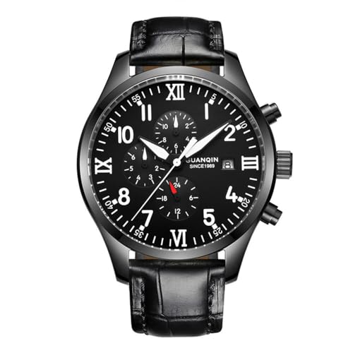 Guanqin Montre-bracelet mécanique multifonction à remontage automatique en cristal saphir avec calendrier d'affaires et semaine lumineuse et étanche pour...