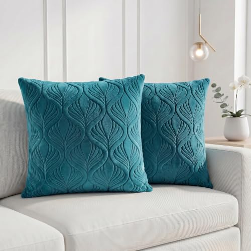 Image of Yellow Weaves Jacquard Cushion Covers | Sofa Cushion Covers | Throw Pillow Cover for Sofa, Couch, Living Room| Removable & Washable | 16x16 Inches, Set of 2 (Peacock Blue)