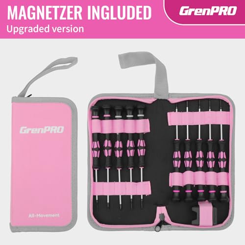Image of GRENPRO 10-Piece Precision Screwdriver Set, Magnetic Small Screwdrivers with Phillips, Slotted, Torx Star for Eyeglass, Watch, Computer, Laptop, Phone,Pink
