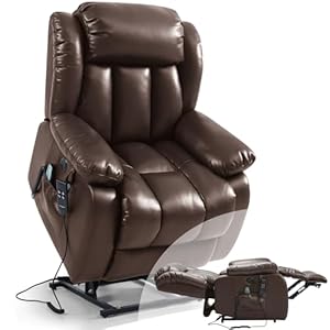 DUANDUAN 2 Motoren Elektrischer Relaxsessel mit 180° Liegefunktion, Sessel mit Schlaffunktion, Massagesessel mit Aufstehhilfe,Vibration und Heizung (Braun)