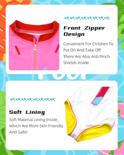 Image of Girls One Piece Swimsuit Long Sleeve Rash Guard UPF 50+ Age 2-12Y