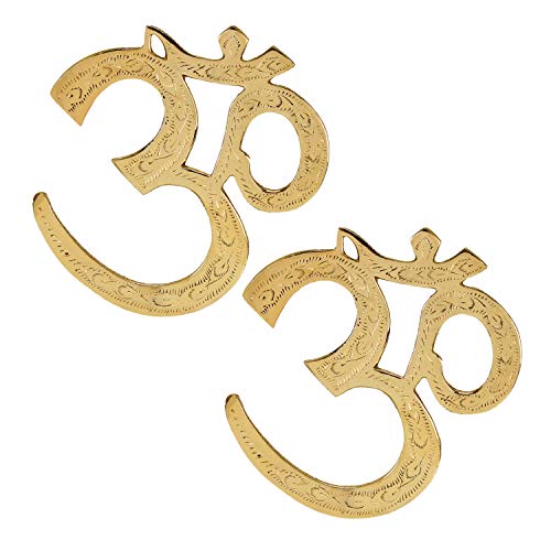Bellissimo Om in ottone, Om / Aum da appendere, con incisione, Om placcato oro, ottone colato a mano, accessorio decorativo, prezioso accessorio da collezione e meditazione - simbolo OM - 1 coppia (quantità: 2), gold, 21 cm