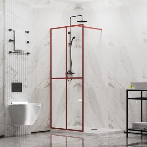 Goodyo 34" X 72" Shower Door Tempered Glass Framed Shower Screen for Walk-in Bathroom, Red Finish Cover