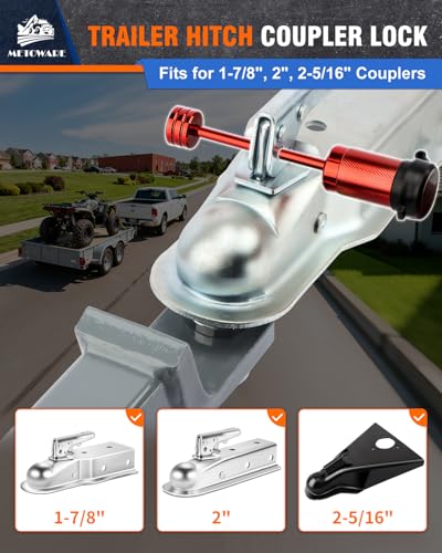 Image of METOWARE Trailer Tongue Coupler Lock 1 /4 inch Dia, 3-1 /2 inch Span, Trailer Hitch Lock for Latch-Type Coupler, Trailer Pin Lock for Towing Trailer RV Car Boat Truck Red(1 Pack)