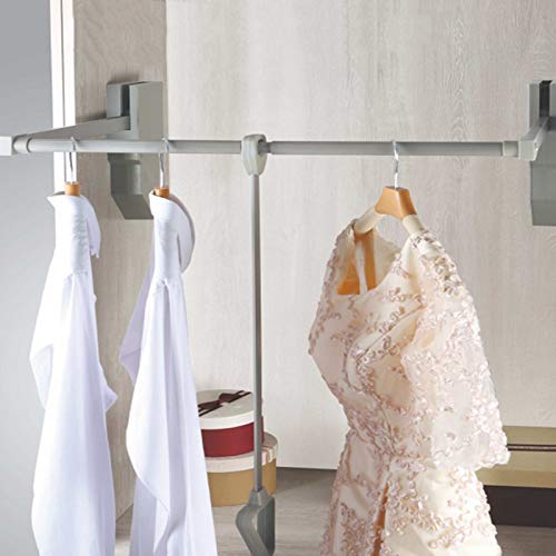 Wardrobe Rail, Lift/Pull Down Adjustable Width Wardrobe Clothes Hanging Rail Soft Return Space Saving Closet Pull Down Hanging Rod, 10KG Load Capacity, Adjustable 23.62-32.68inch