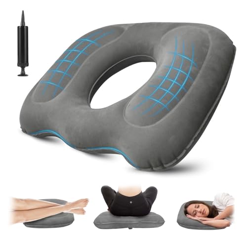 HOUSINN Cojin Hemorroides Inflable, Cojines Antiescaras Plegable, Aliviar el Dolor de la Rabadilla, Cojin Hinchable para el Embarazo, Cóccix, úlceras de Decúbito, Espalda,Gris