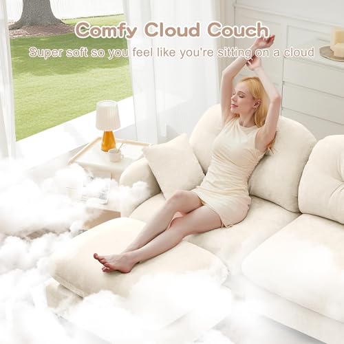 Image of KEIKI 107 inch U-Shaped Oversized Chenille Modular Sectional Sofa with 2 Ottoman, High-Density Foam Cushions, Tufted Pleated Cushion Backrest, Modern 3-Seater Couch with 2 Pillow, for Living Room, Beige