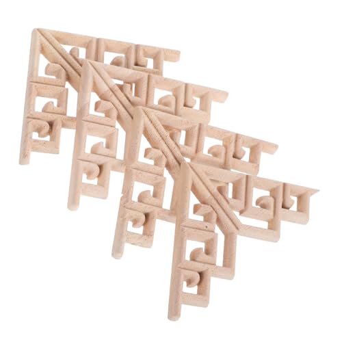 KESYOO 4個 文角花 木製花彫刻アップリケ ヨーロッパ風家具装飾 木彫りデカール ドア窓用インレイ エレガントな家具コーナーオーナメント