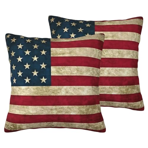 Housse de coussin drapeau américain vintage avec zip invisible
