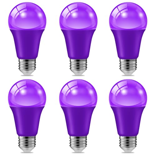 6 Pack 9W 120V E26 Base A19 LED Purple Light Bulb for Halloween Lighting