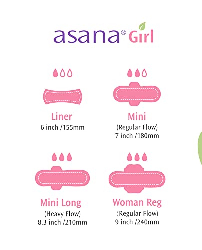 Asana Natural Teen Period Pads Combo Pack (Mini, Mini Long, Liner, And Women Reg - Chlorine Free & Chemical Free, Organic Cotton Cover (Tween, Teen 48 Count) #TOP7