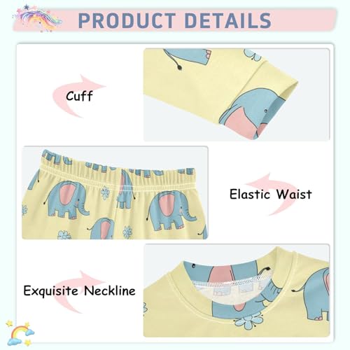 Pajama Sets Long Sleeve Elephant Flower Pattern Print Soft Comfy Sleepwear 2 Piece PJS 3-8T4