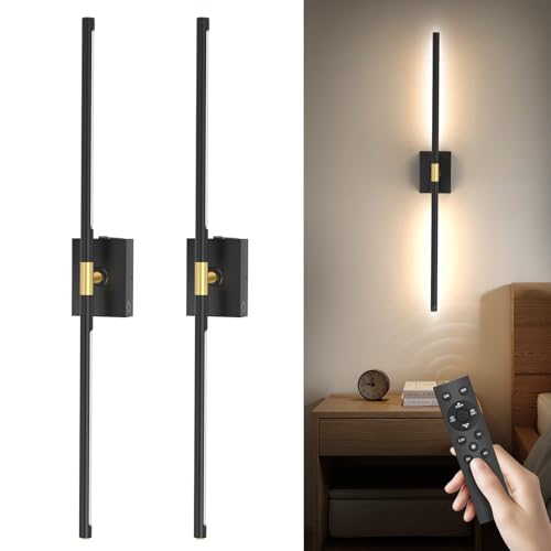 Image of Battery Operated Wall Sconces Set of 2: 10000mAh Rechargeable Wall Lights, Easy Install 360 Rotate 3000K-6000K LED Wireless Wall Light Decor for Bedroom Living Room Hallway Picture Lighting Gallery