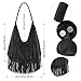 Imagen de Fecialy Bolso bandolera vintage con flecos para mujer Bolsos hobo con borlas de cuero Bolso mensajero hippie occidental