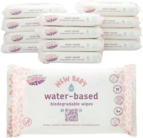 Kinder by Nature Water-Based Baby Wipes - 672 Count (12 packs of 56) -Unscented and Hypoallergenic - 99% water - 100% biodegradable - Plastic-Free Baby Wipes