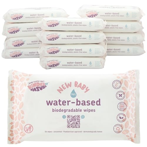 Image of Kinder by Nature Water-Based Baby Wipes - 672 Count (12 packs of 56) -Unscented and Hypoallergenic - 99% water - 100% biodegradable - Plastic-Free Baby Wipes