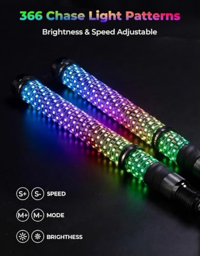 Image of KEMIMOTO 2pc 1ft Fat Whip Lights for Side by Side | Turning Signal Function Compatible with Polaris RZR Can-Am Maverick X3, LED Whip Lights for UTV ATV Buggy Boat Offroad