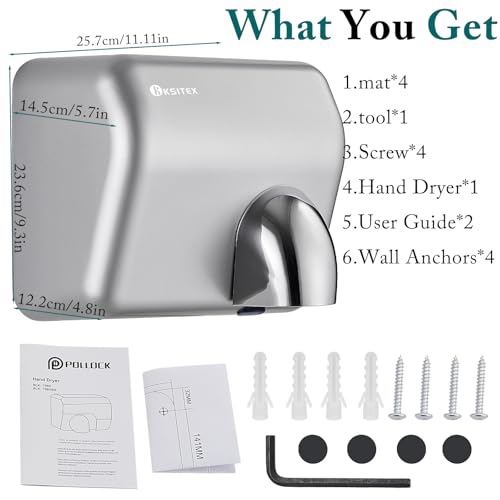 KSITEX Handtrockner Kommerziell, Schneller Elektrischer Händetrockner wandmontiert, 2300W, Automatischer Sensor, für Toilette, Bad (2300W)