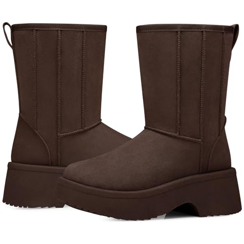 SHIBEVER Women's Snow Boots Winter: Suede Fur Lined Waterproof Anti-Slip Furry Platform Women Ankle Snow Boots