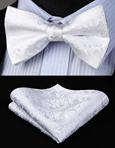 Image of HISDERN Suspenders for Men Paisley Floral Bow tie Suspender Pocket Square Sets Adjustable Y Shape 6 Clips Wedding Braces