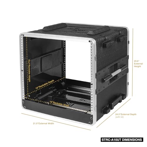 Image of Sound Town Lightweight 10U PA DJ Rack /Road Case with 9U Rack Space, ABS Construction, 19 inch Depth, Retractable Handle, Wheels and Heavy-Duty Latches (STRC-A10UT)
