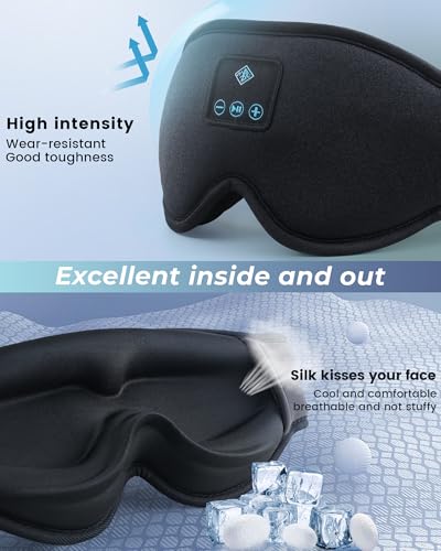 Bluetooth Sleep Mask, 100% Blackout 3D Sleep Headphones Eye Mask with Headphones for Men & Women, Wireless Music Sleeping Mask Headphone, Long Battery Life, Ideal for Travel/Nap/Night (Black) - Image 4