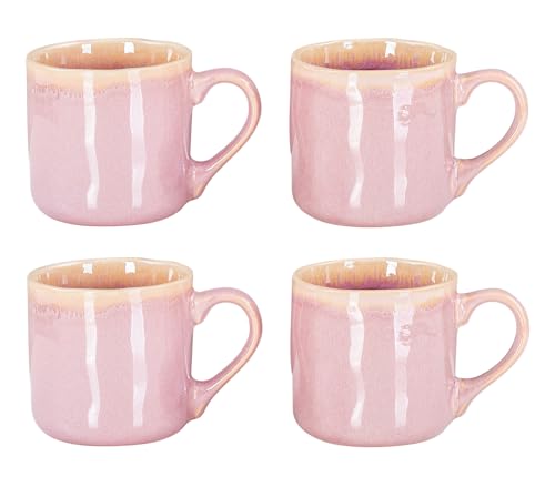 4er Set Steingut Becher 350ml Tasse Rosa Kaffeetassen Modern Design Küche Kaffeepott Teetasse