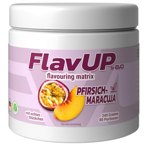 EVO SPORTS FUEL FlavUp Flavour pulver | Pfirsich-Maracuja | 240g | Geschmackspulver zum Süßen | ohne viel Zucker und Kalorien | geprüfte Qualität | Made in Germany (1er Pack)