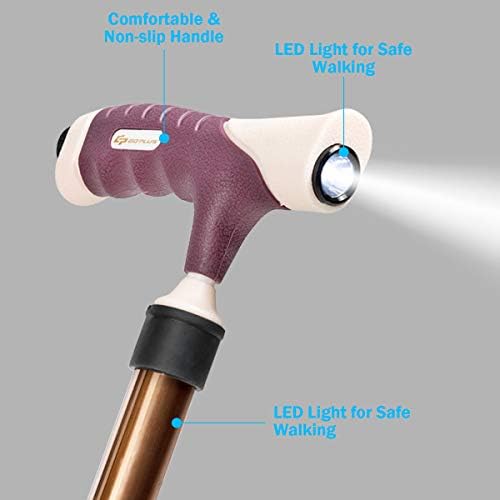 COSTWAY Folding Massage Cane Seat Crutch Chair with LED Light, Height Adjustable Lightweight Tripod Walking Stick and Seat, Elderly Disability Medical Aid 3 Legs Crutch Stool