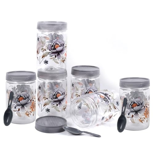 Image of 500 ml Set of 6 -Plastic Airtight Small Storage Container Boxes and Jar Kitchen Set - BPA-Free, Stackable Pantry Organizers for Kitchen Storage, Spices, Dry Fruits, Pulses (Grey)