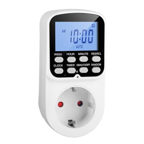 Digitale Zeitschaltuhr Steckdose Timer Steckdose mit 16 Programmen & Zufallsmodus für Heimsicherheit 24Std-Woche Zeitschaltuhr Digital Stecker Licht-Schalter mit LCD Hintergrundbeleuchtung für Innen