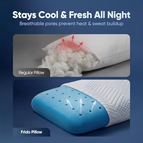 Image of Frido Ultimate Deep Sleep Pillow with Cooling Cover | Orthopedic Gel Memory Foam Pillow for Neck & Shoulder Pain Relief | Breathable, Pressure Relief for Side & Back Sleepers | King Size 5 Inch